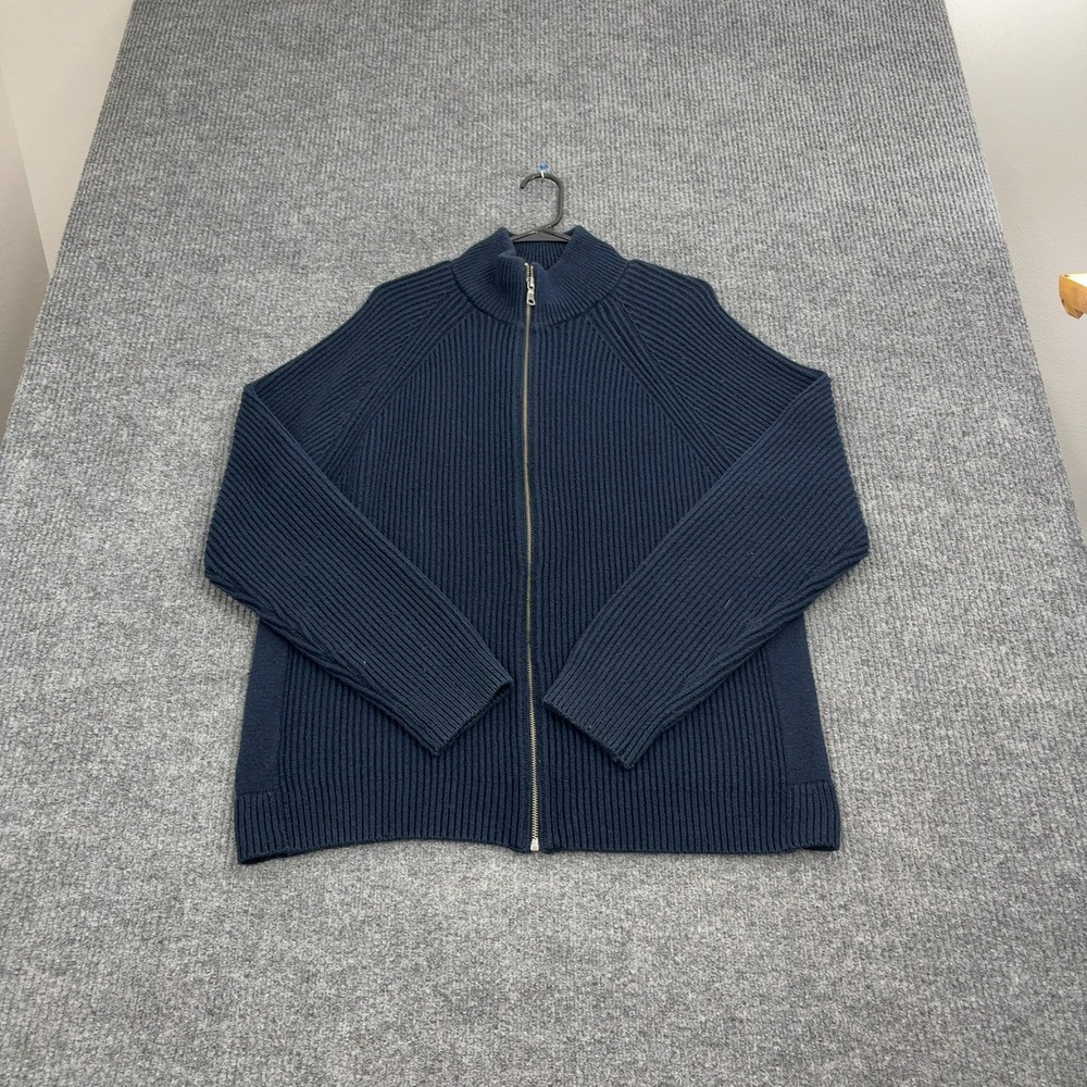 Banana Republic Cardigan Mens XL Navy Cotton Wool Ribbed Full Zip Mock Neck